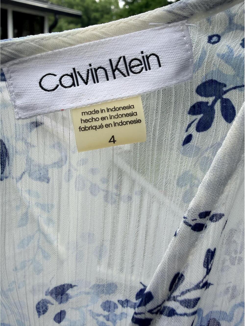 Calvin Klein White and Blue Floral Sleeveless V-Neck Hi-Low Dress Size 4 - Picture 5 of 7